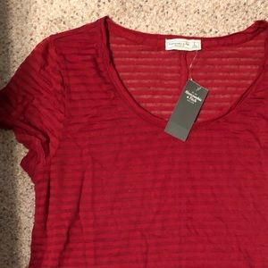 Sheer stripped red short sleeve top